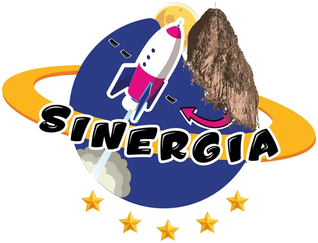 Logo del semillero SINERGIA: cohete, planeta y el Cerro Batero